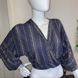 Japna Blue Kimono Wrap Top Crop Top